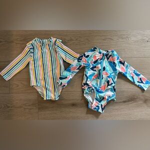 Set of two Old Navy baby girl long sleeve rash guard bathing suits 6-12 months